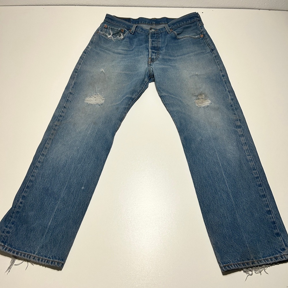 Vintage 2000s Levis 501XX Distressed Jeans Medium Wash 35x32 Mens
